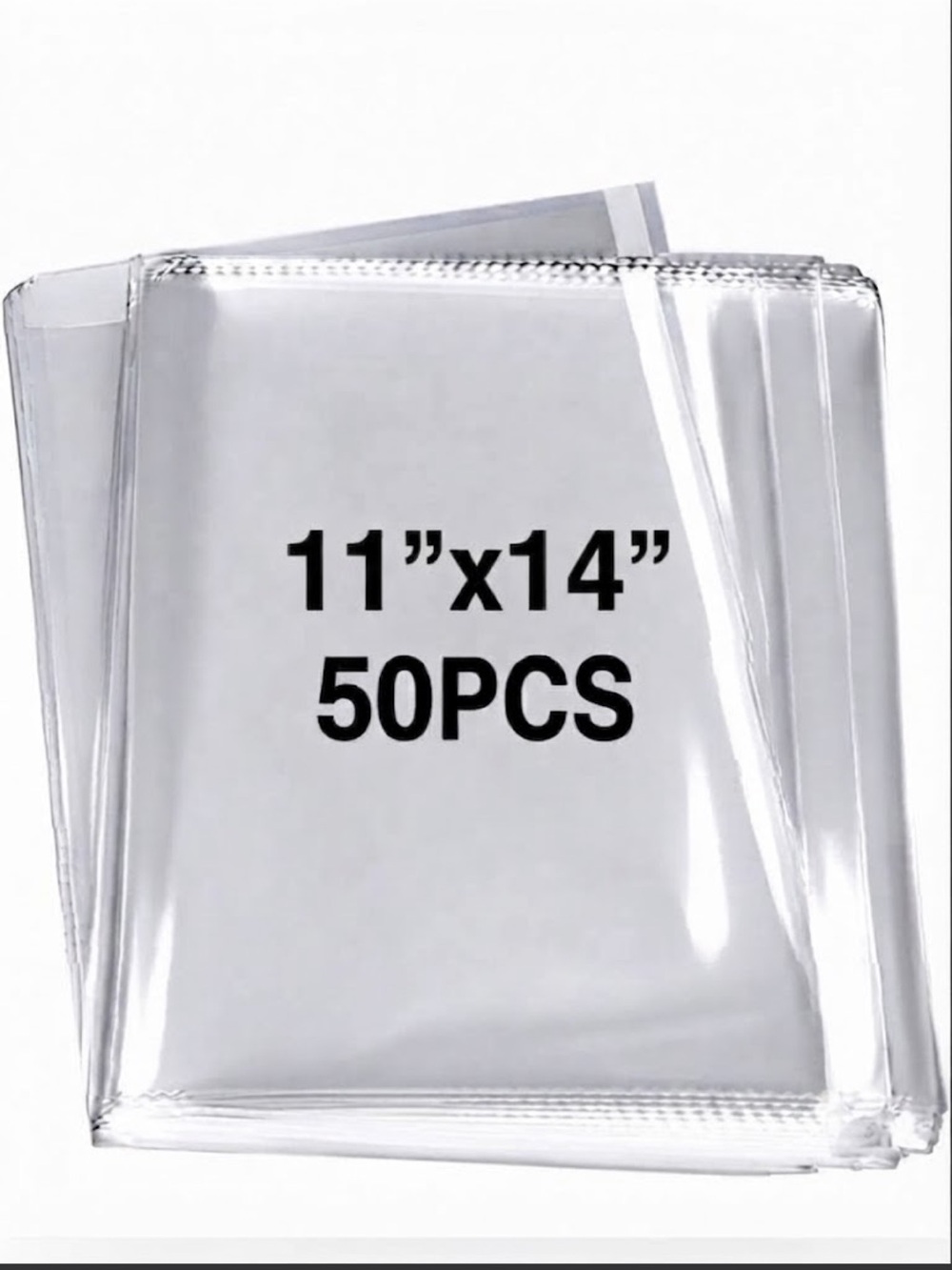 50 pack of Clear Cellophane Bags with Adhesive Seal 11”x14”
